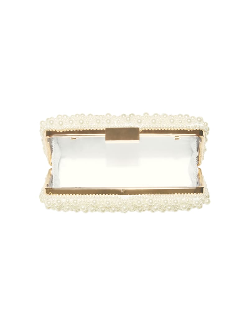 Gold Women's Guess Pearl Clutch Handbag | 7506391-EF