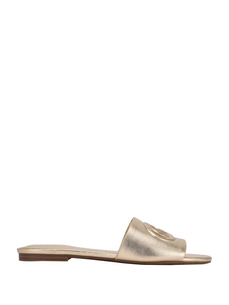 Gold Women's Guess Tashia Logo Slides | 6529038-SI