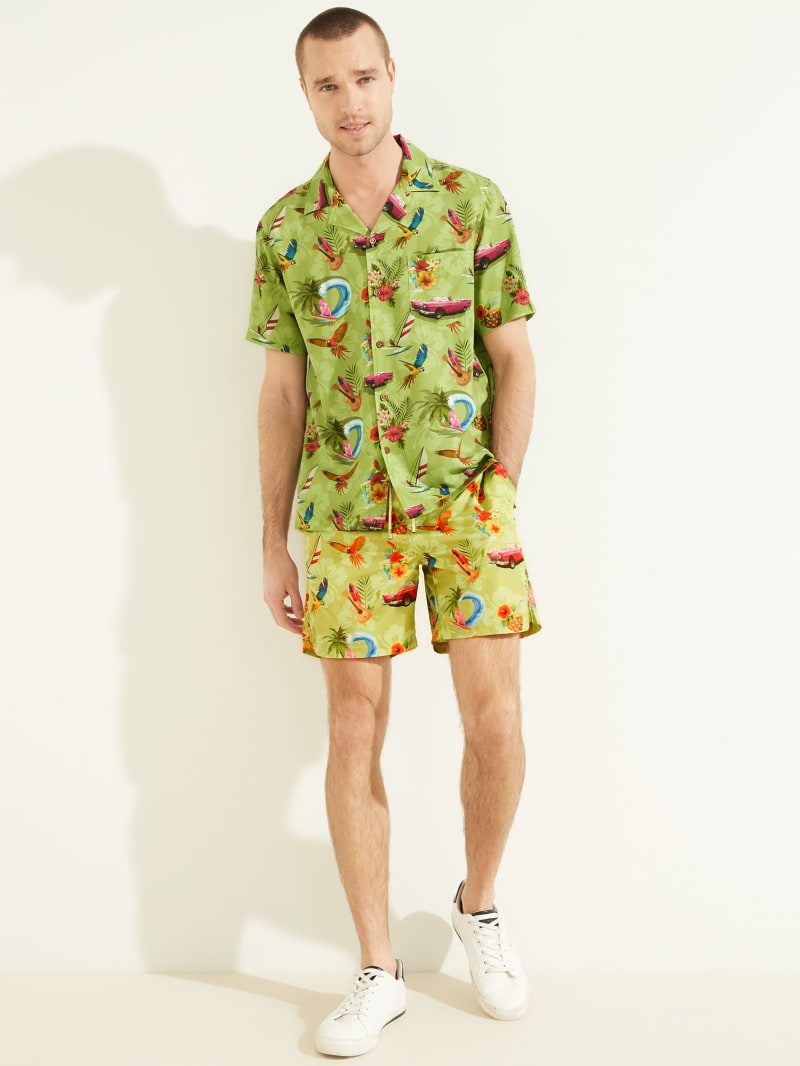 Green Men's Guess Eco Bowling Shirts | 7194683-WB