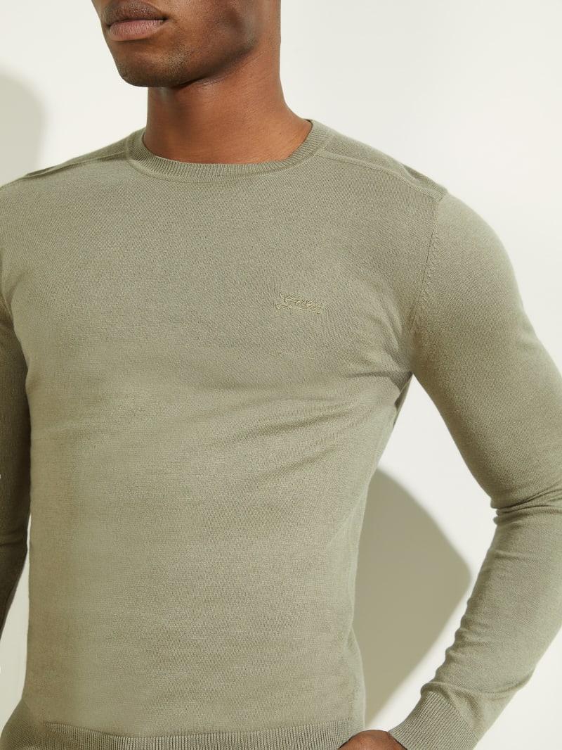 Green Men's Guess Norman Silk-Blend Sweaters | 2495380-IK