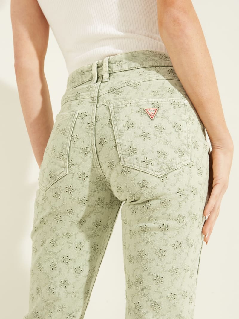 Green Women's Guess 1981 Eyelet Straight Pants | 9732156-LQ