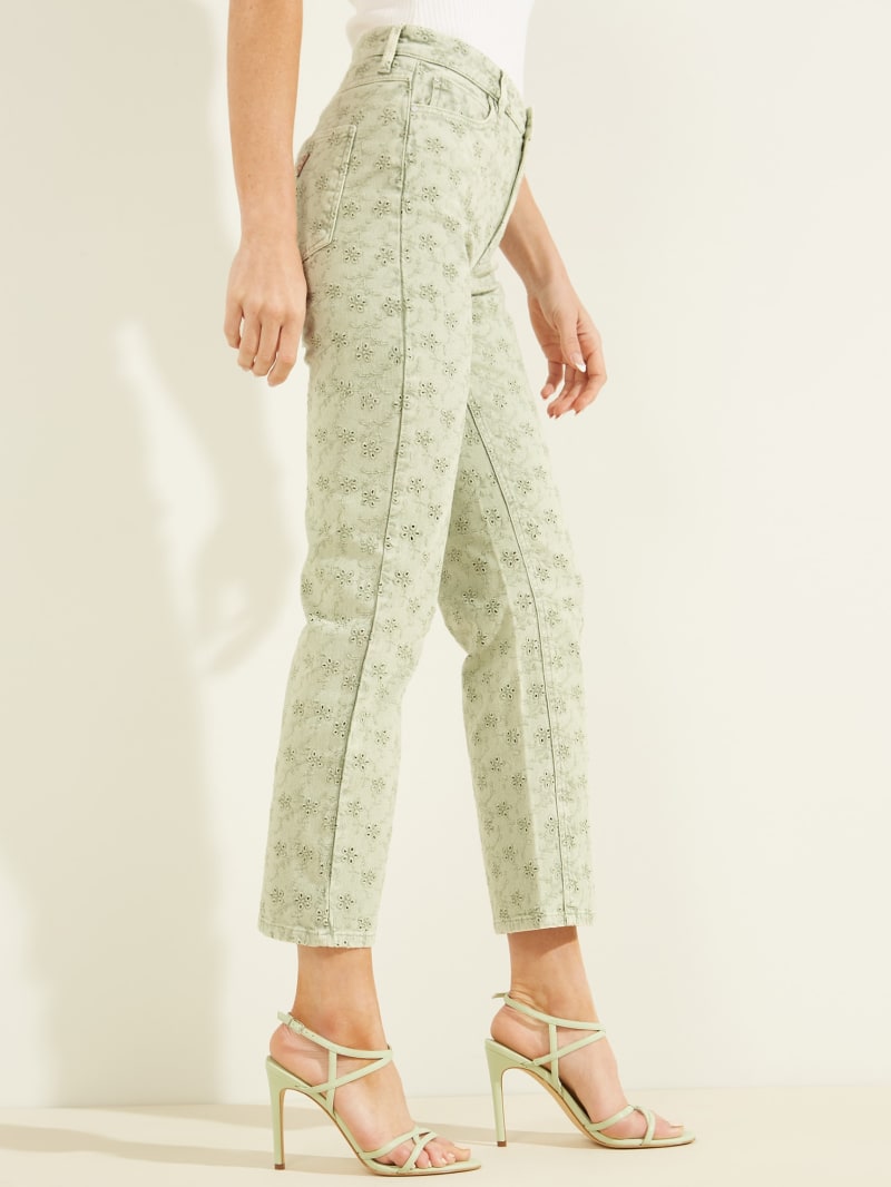 Green Women's Guess 1981 Eyelet Straight Pants | 9732156-LQ