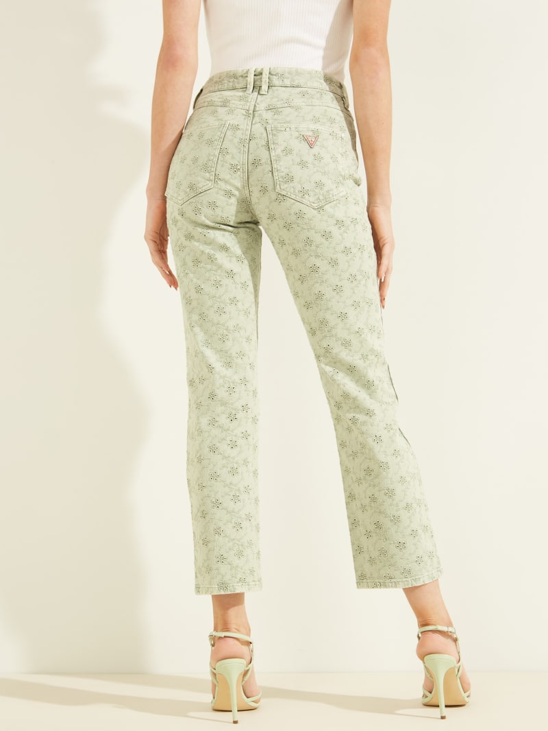 Green Women's Guess 1981 Eyelet Straight Pants | 9732156-LQ