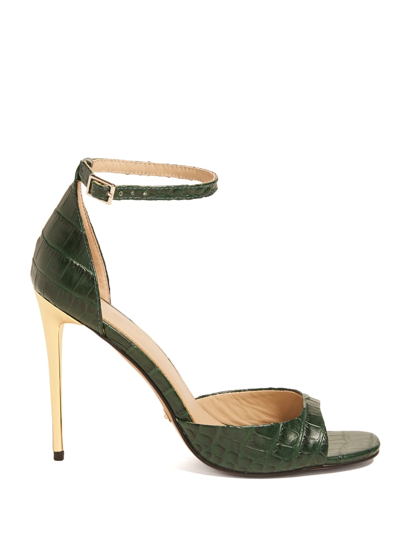 Green Women's Guess Heeled Peep-Toe Sandals | 0832196-GL