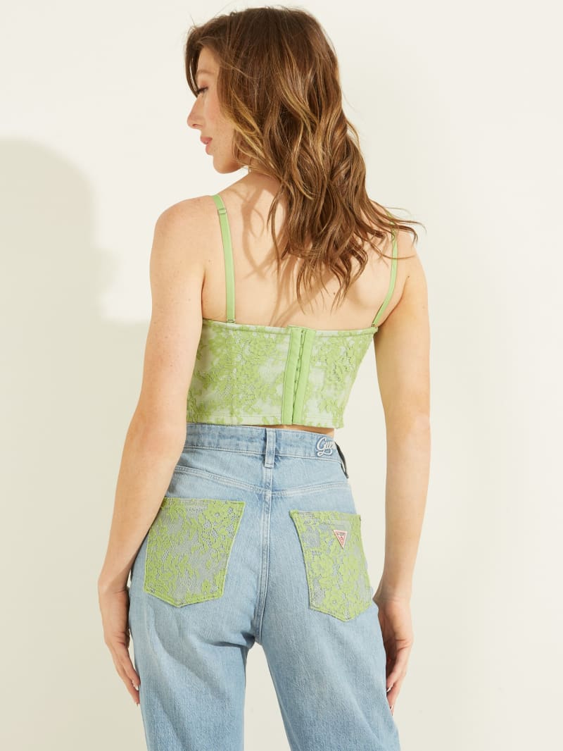 Green Women's Guess Lace Denim Bustier Tops | 2419387-UG