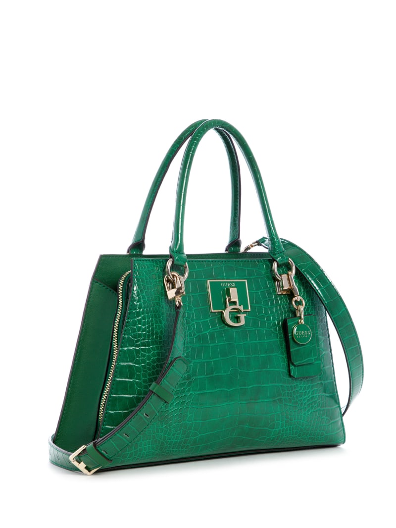 Green Women's Guess Stephi Croc Girlfriend Satchel Bags | 6945721-ML