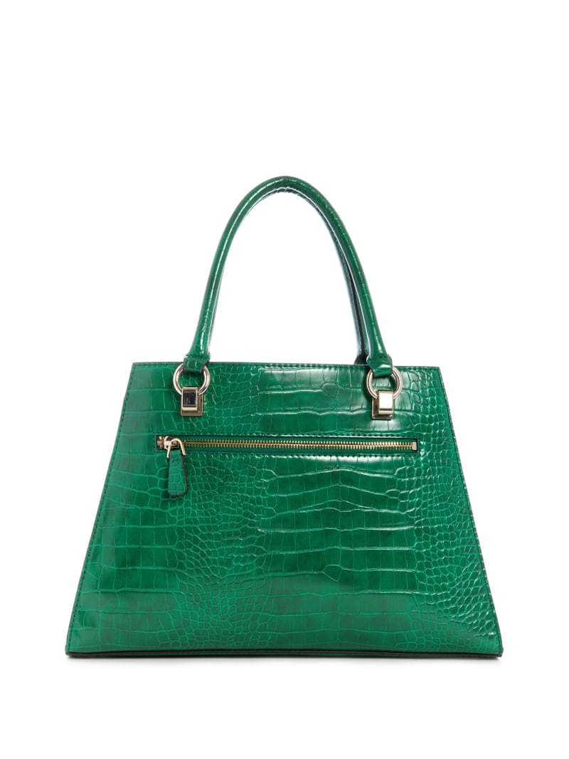 Green Women's Guess Stephi Croc Girlfriend Satchel Bags | 6945721-ML