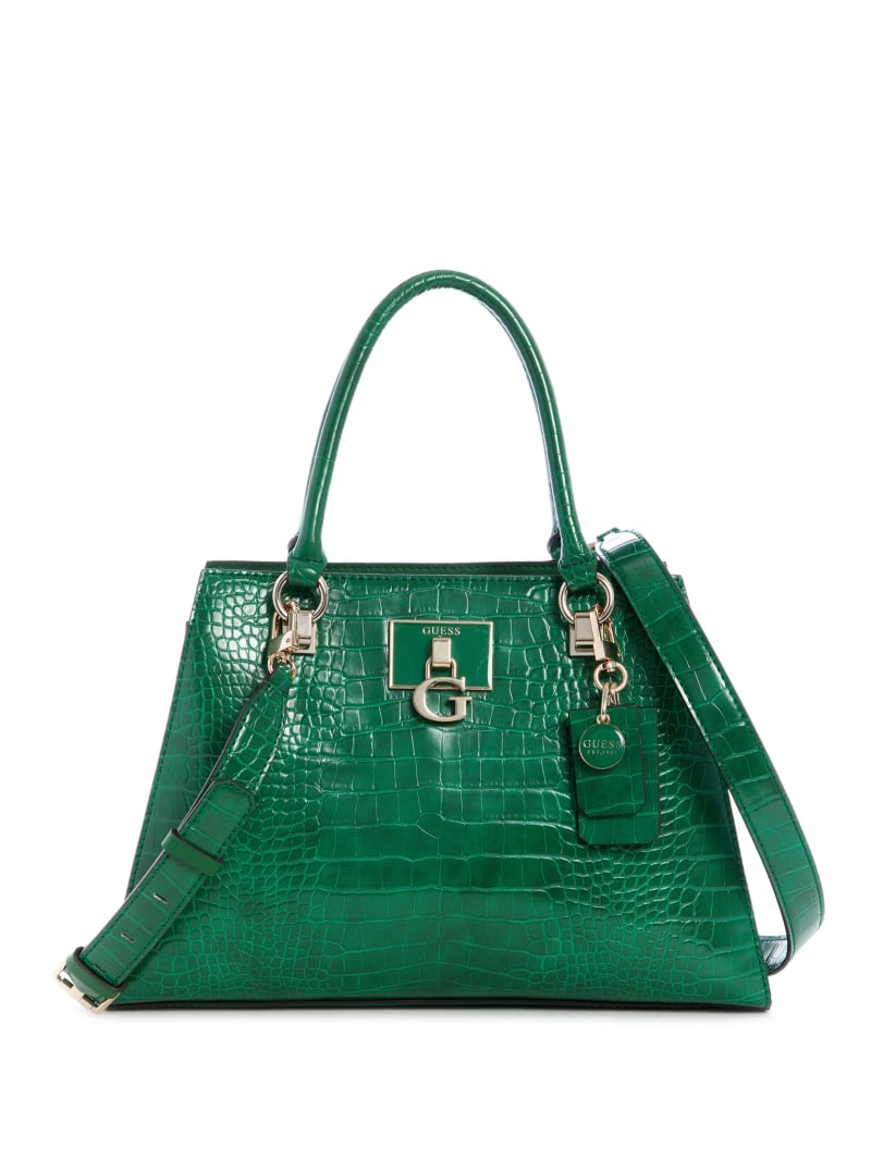 Green Women\'s Guess Stephi Croc Girlfriend Satchel Bags | 6945721-ML