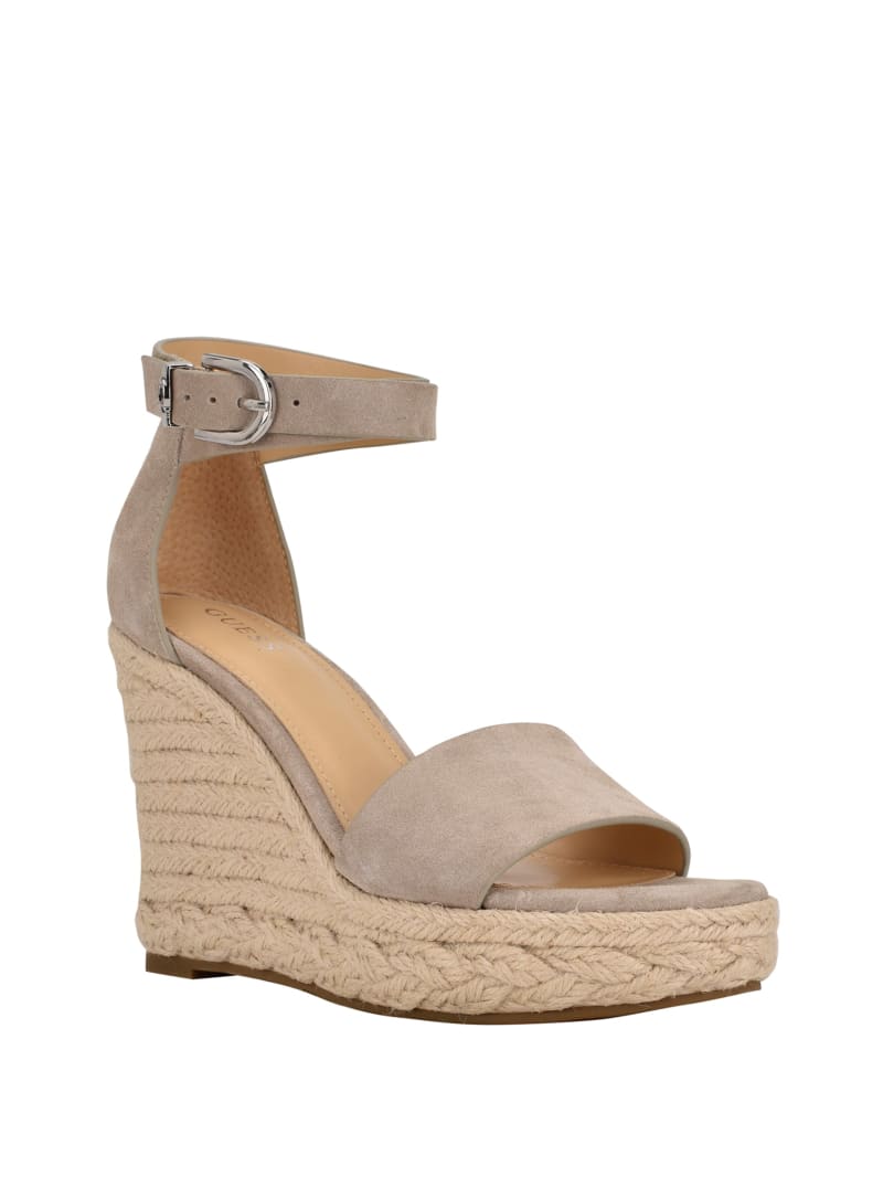 Grey Women\'s Guess Hidy Suede Espadrille Wedges | 3025971-EZ