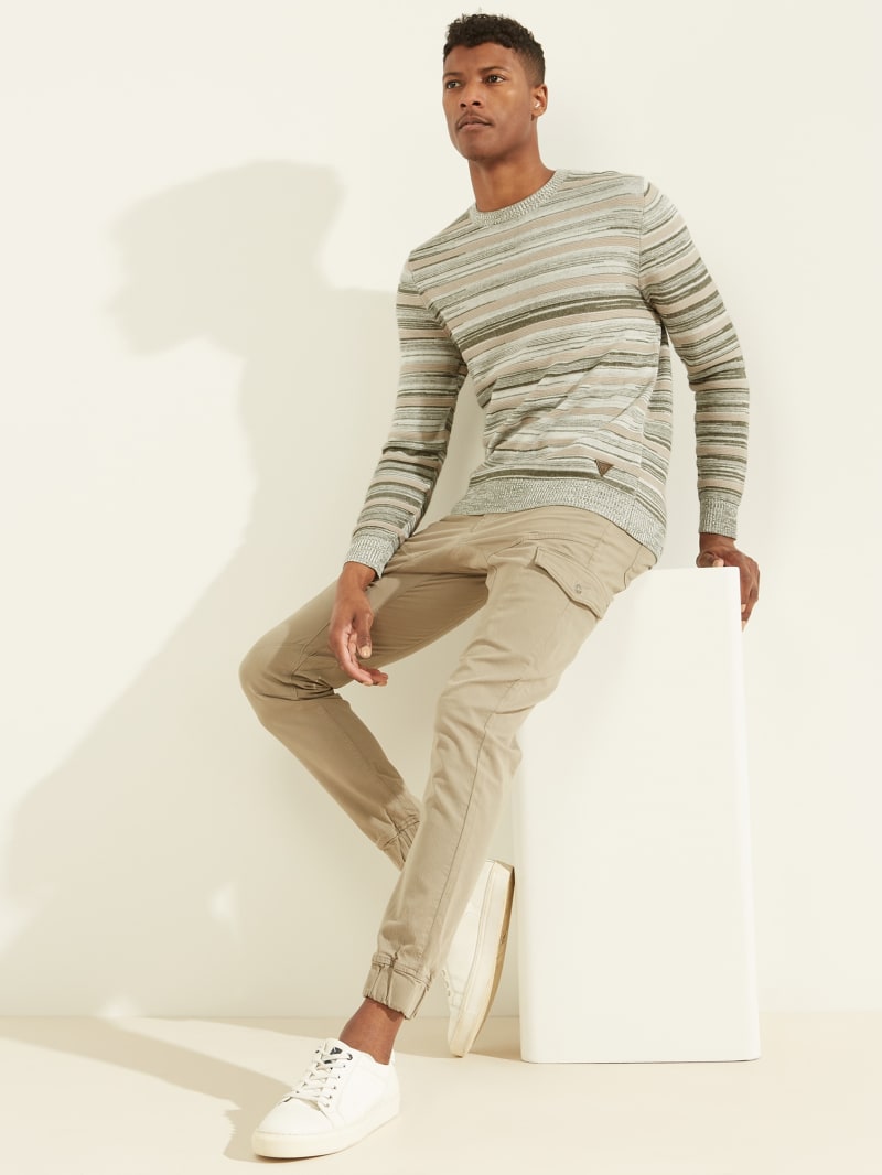 Khaki Men's Guess Napier Striped Sweaters | 3194728-SM