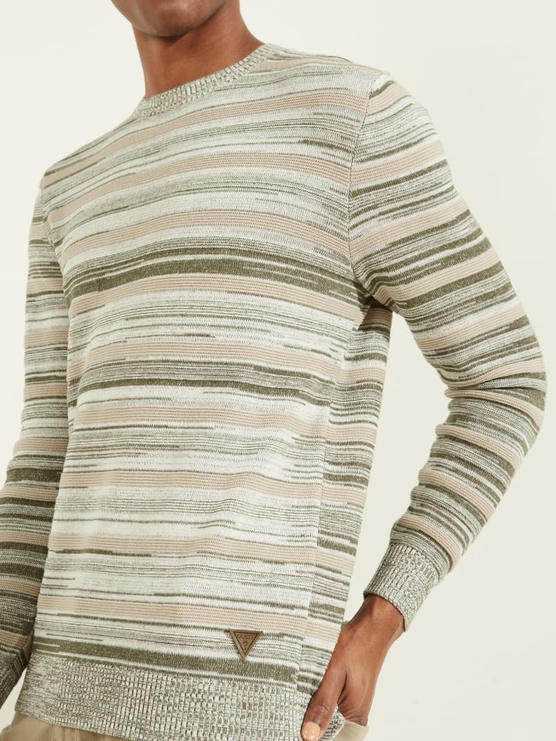 Khaki Men's Guess Napier Striped Sweaters | 3194728-SM