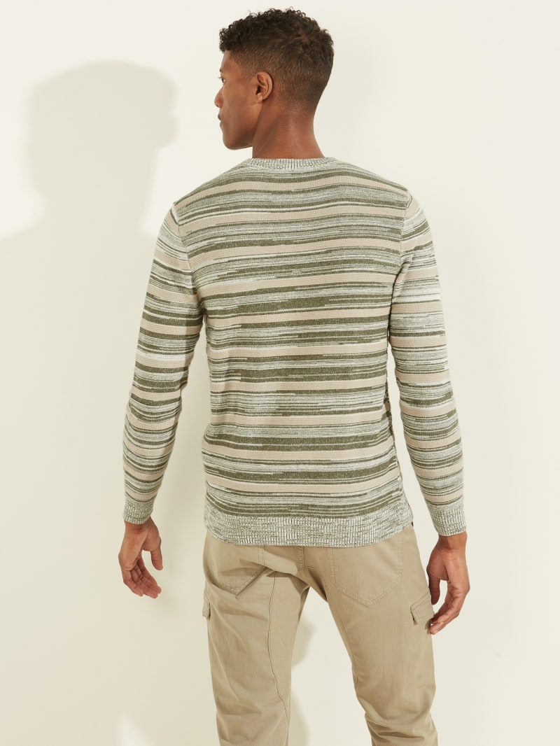 Khaki Men's Guess Napier Striped Sweaters | 3194728-SM