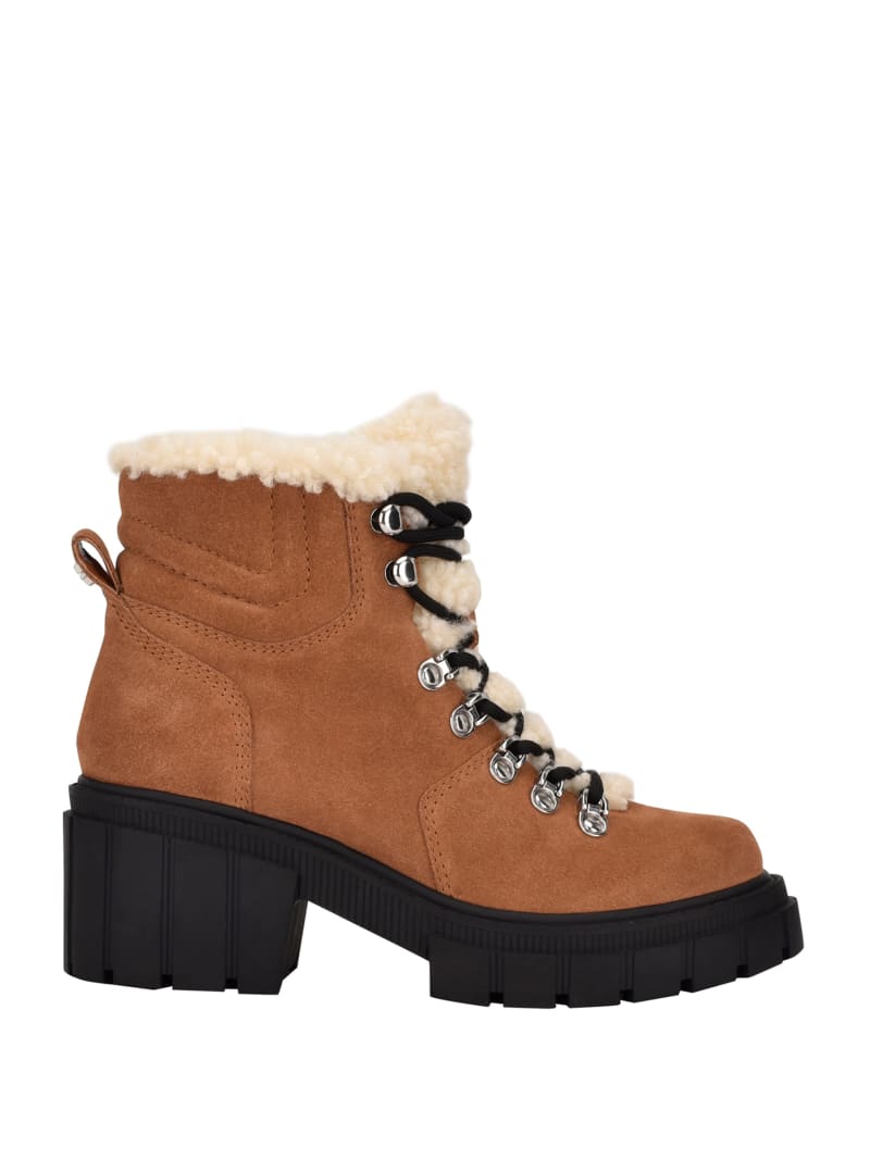 Khaki Women's Guess Kiele Sherpa-Lined Hiker Boots | 1738046-ZO