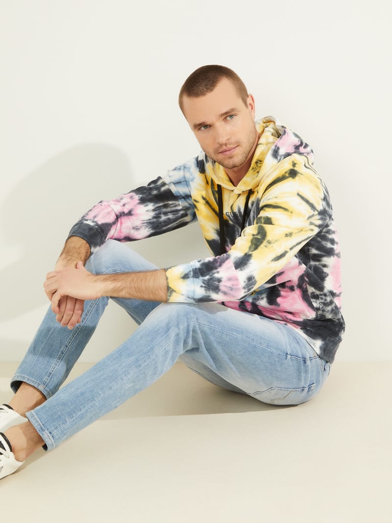 Lemon White Men's Guess Spiral Tie-Dye Hoodie | 6584279-ML