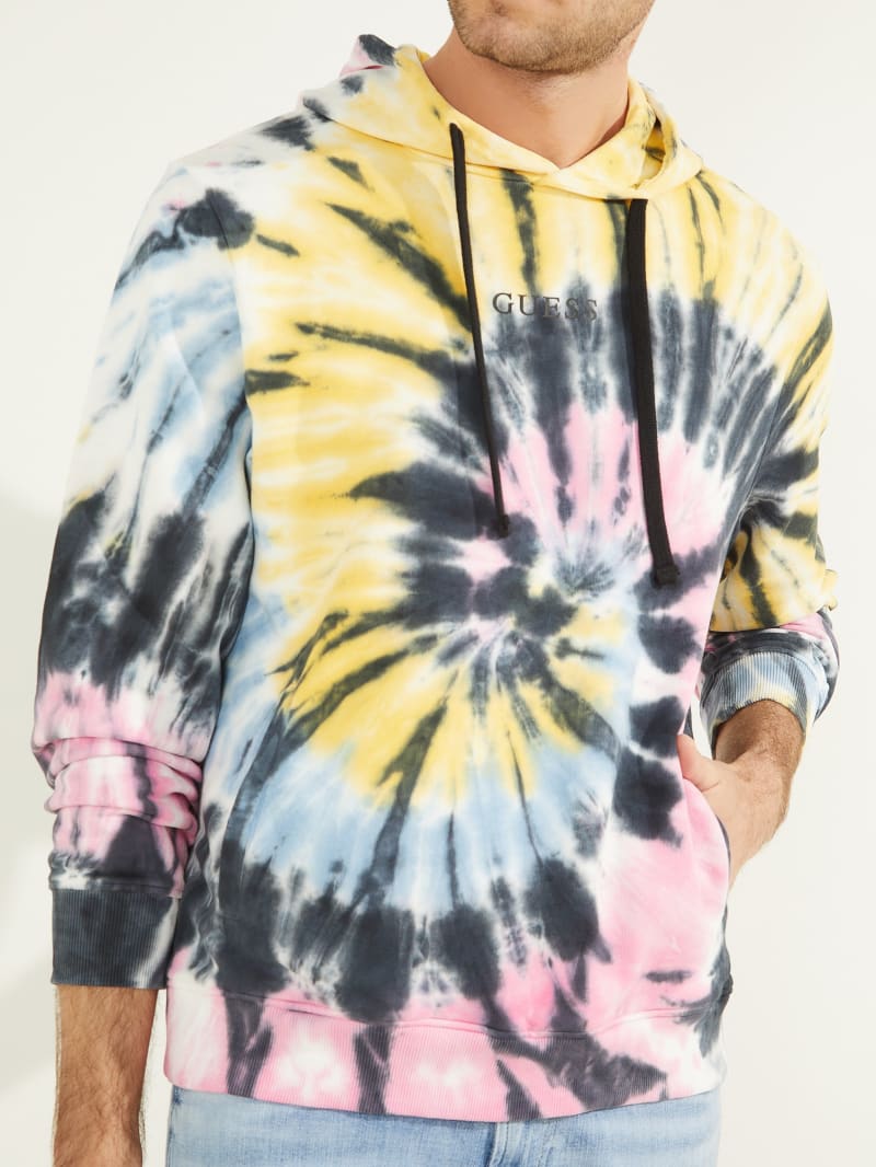 Lemon White Men's Guess Spiral Tie-Dye Hoodie | 6584279-ML