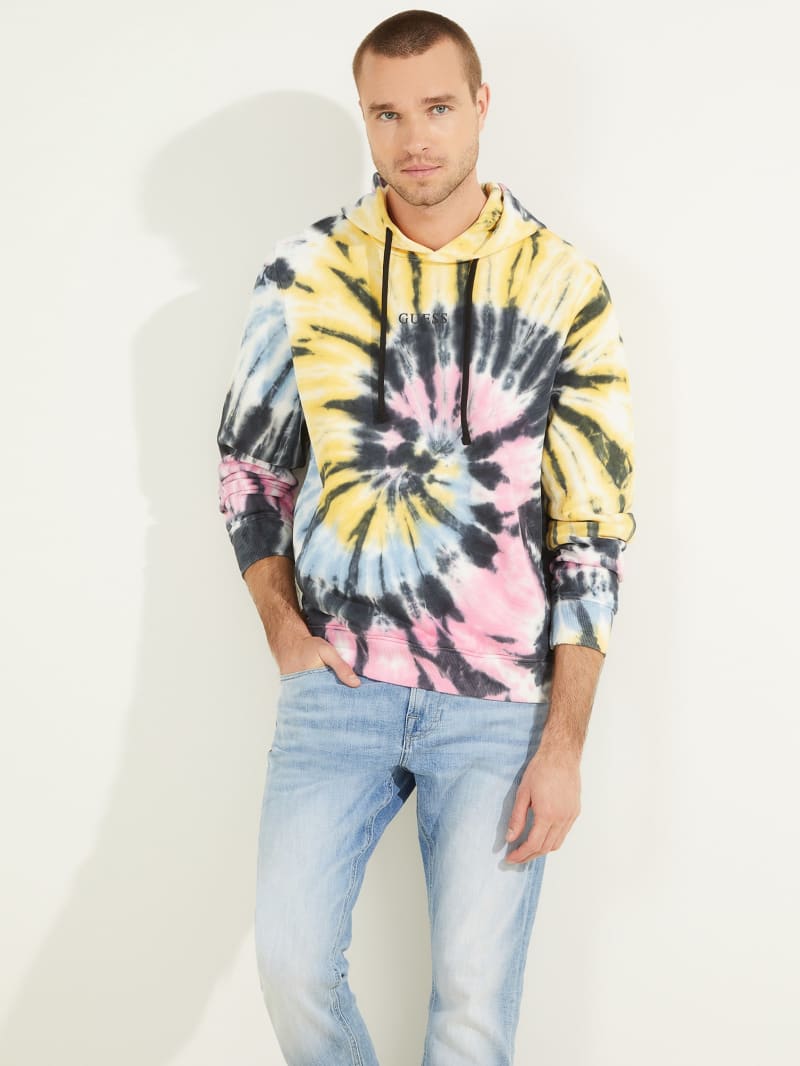 Lemon White Men\'s Guess Spiral Tie-Dye Hoodie | 6584279-ML