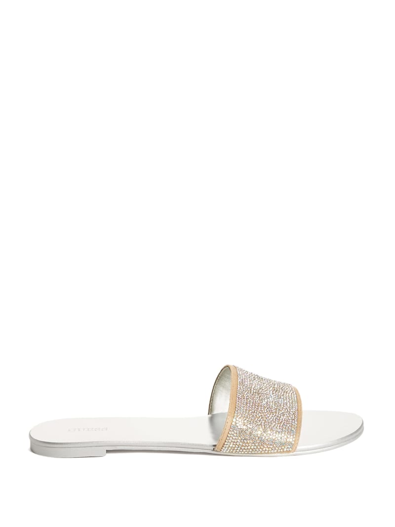 Light Beige Women's Guess Norrie Rhinestone Slides | 3472596-XH