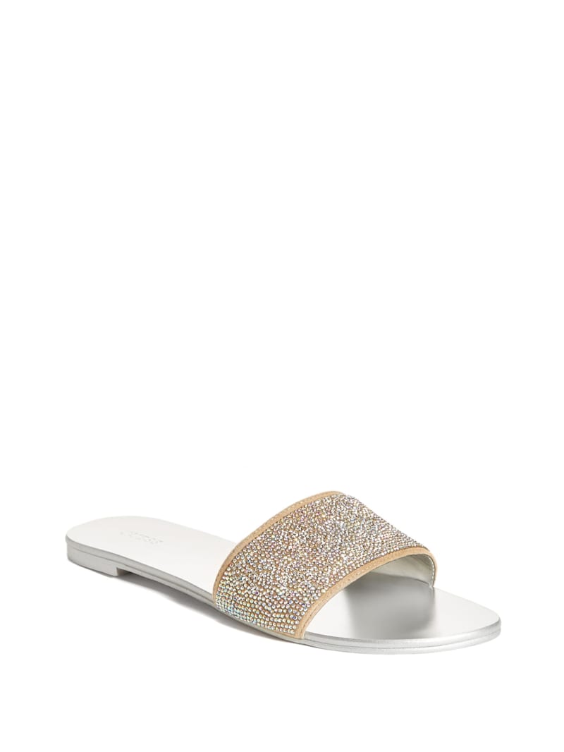 Light Beige Women\'s Guess Norrie Rhinestone Slides | 3472596-XH