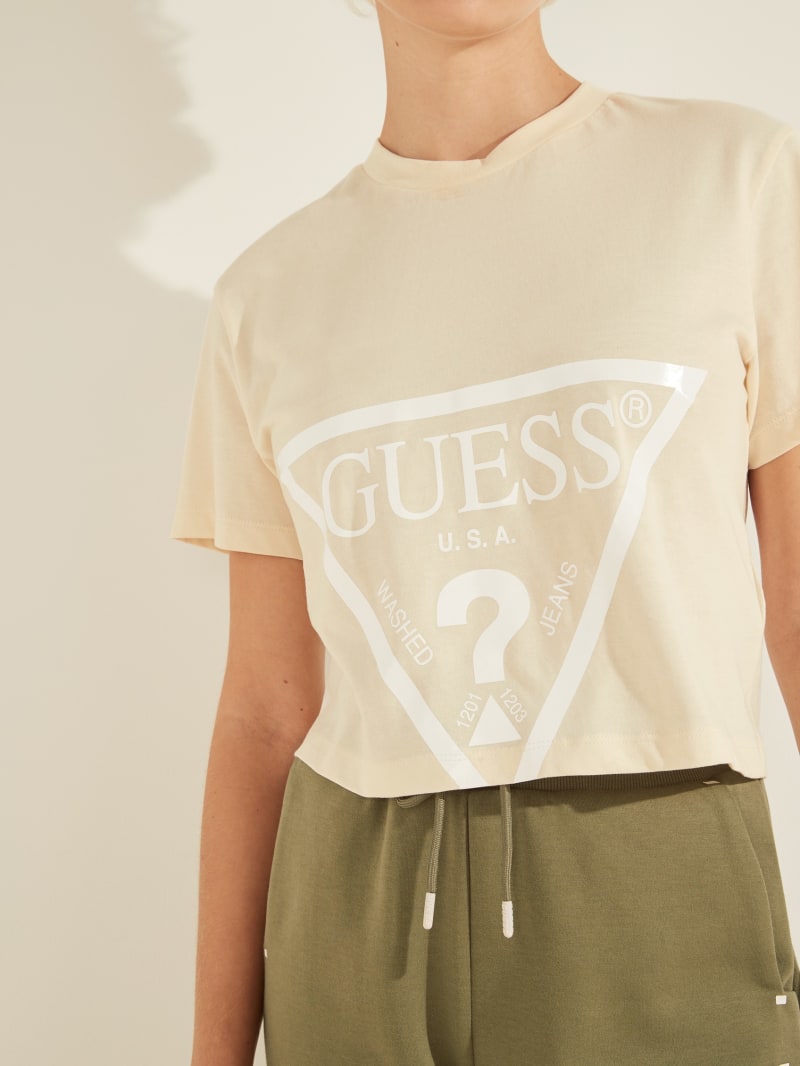 Light Blue Women's Guess Cropped Logo Tee T Shirts | 7862591-GJ