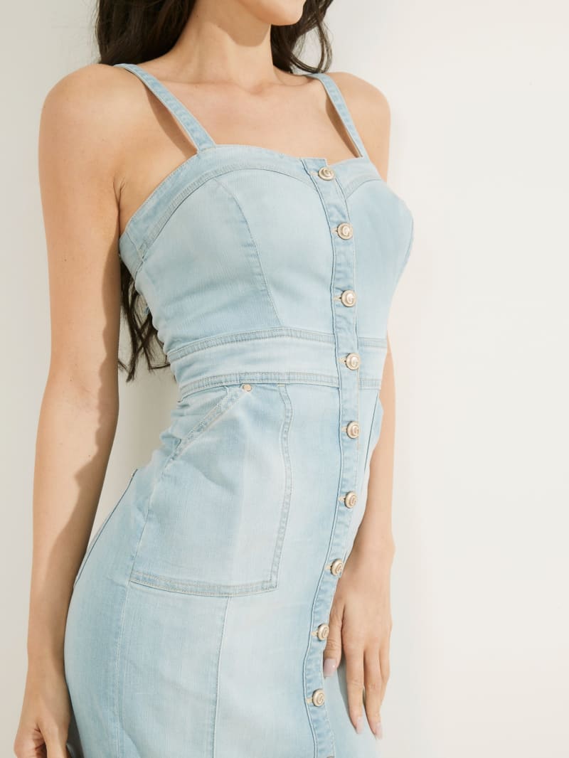 Light Blue Women's Guess Eco Puma Denim Dress | 0348961-MJ