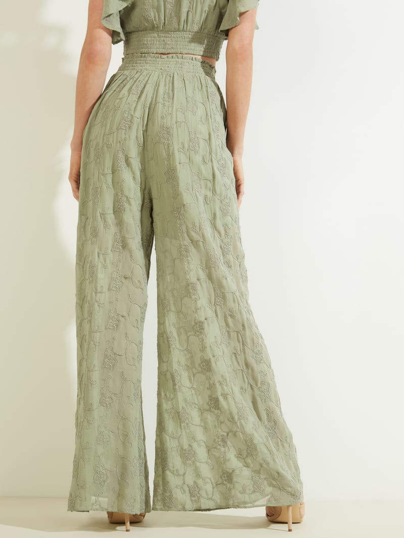 Light Green Women's Guess Dexie Embroidered Palazzos Pants | 5907613-PR