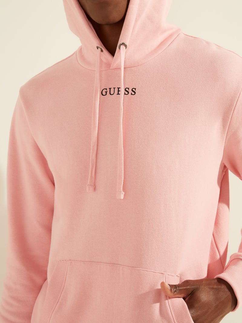 Light Pink Men's Guess Eco Roy Embroidered Logo Hoodie | 1426590-YV