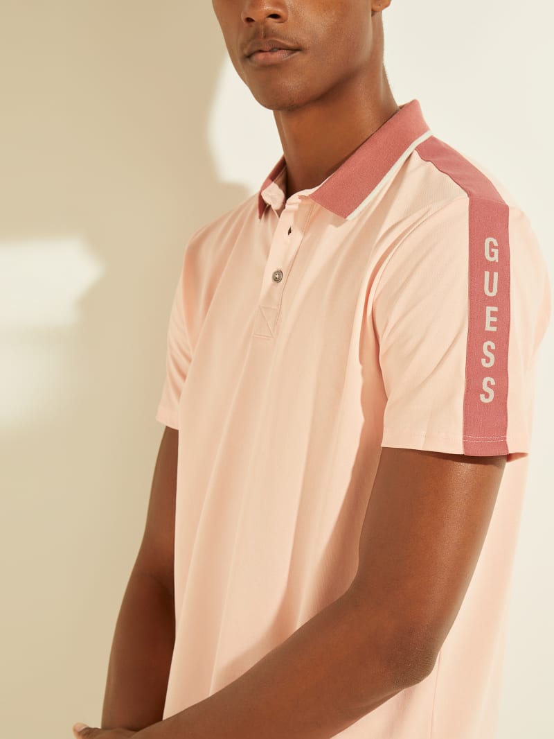 Light Pink Men's Guess Pique Logo Tape Shirts | 9801725-CD