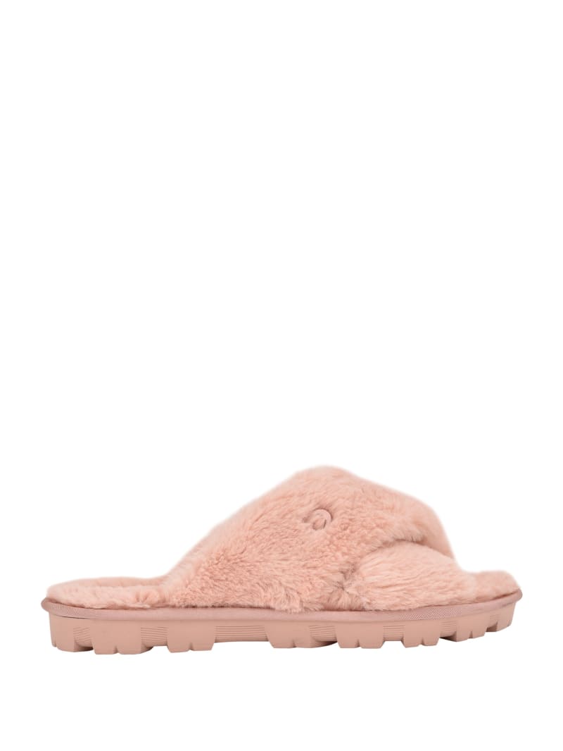 Light Pink Women's Guess Crisscross Fur Slipper Sandals | 2439687-GO