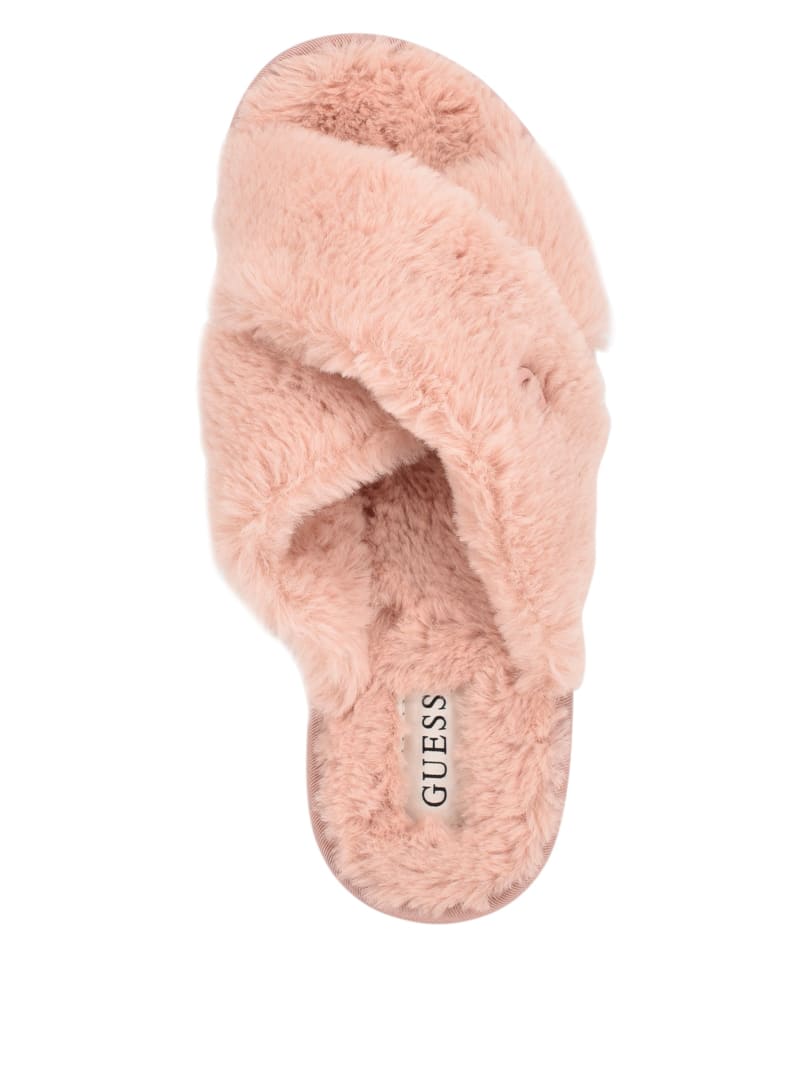 Light Pink Women's Guess Crisscross Fur Slipper Sandals | 2439687-GO