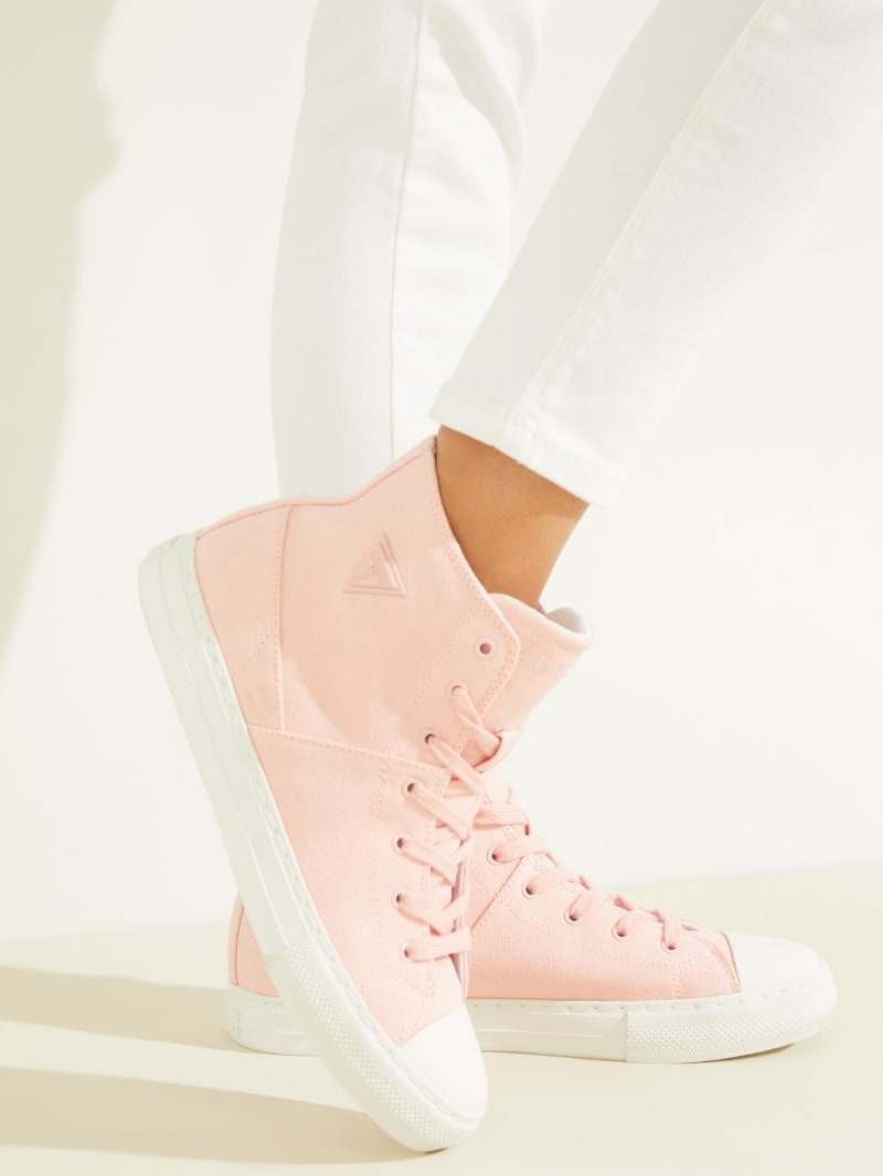 Light Pink Women's Guess Prinze High-Top Canvas Sneakers | 0658143-HM