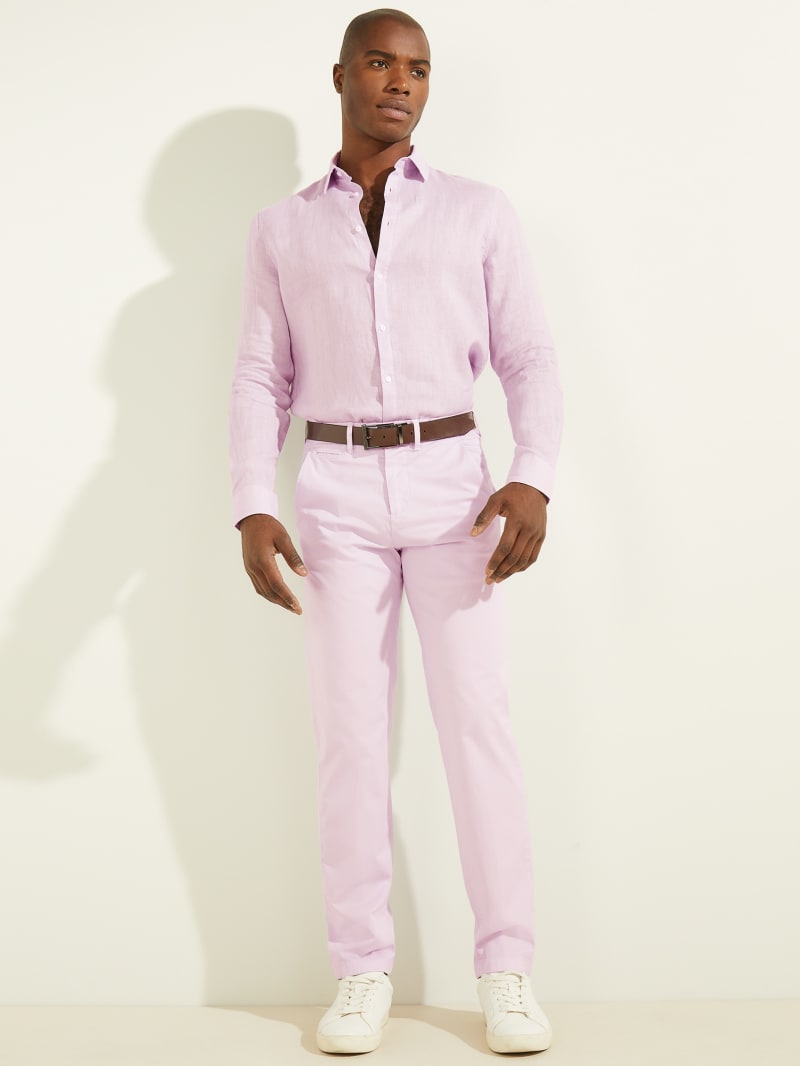 Light Purple Men's Guess Linen Italian Notched Cuff Shirts | 8347065-DY