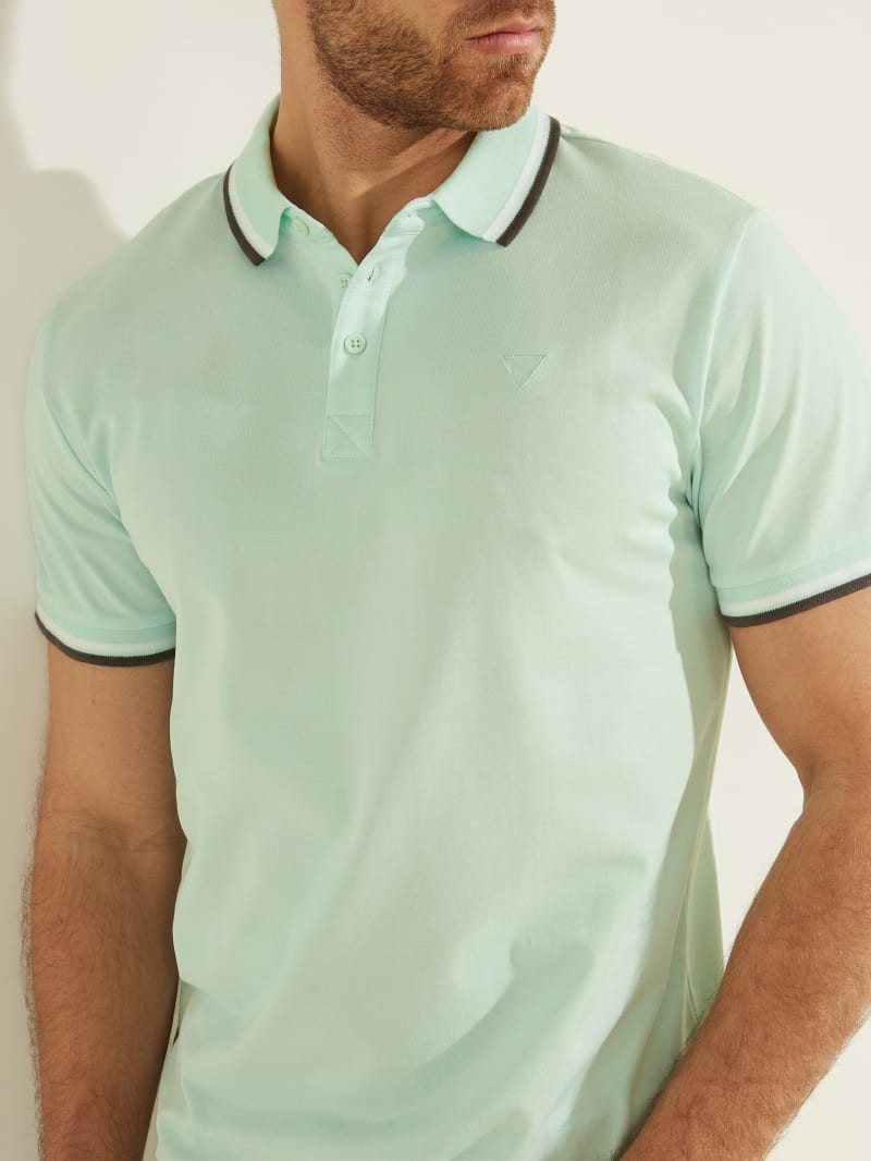 Light Turquoise Men's Guess Sports Pique Shirts | 9516238-VX