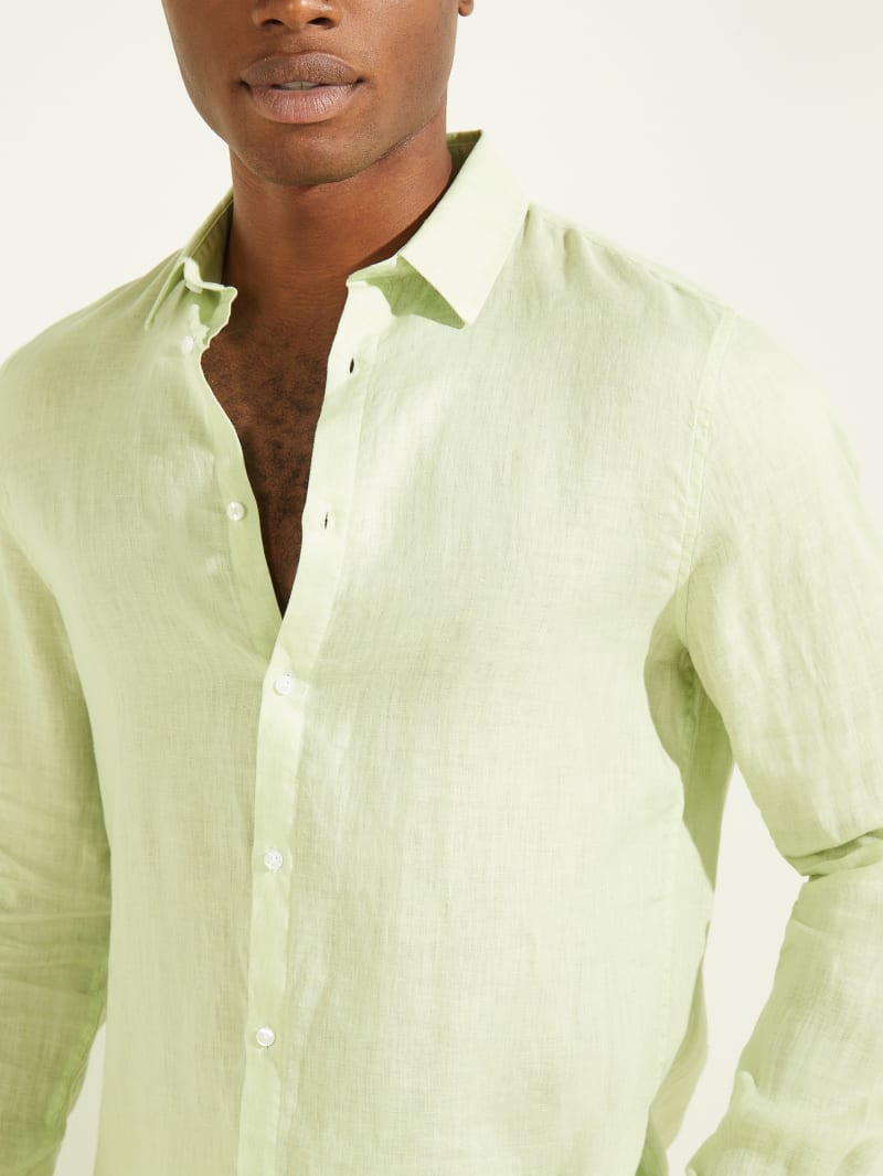 Mint Men's Guess Linen Italian Notched Cuff Shirts | 2683159-TD