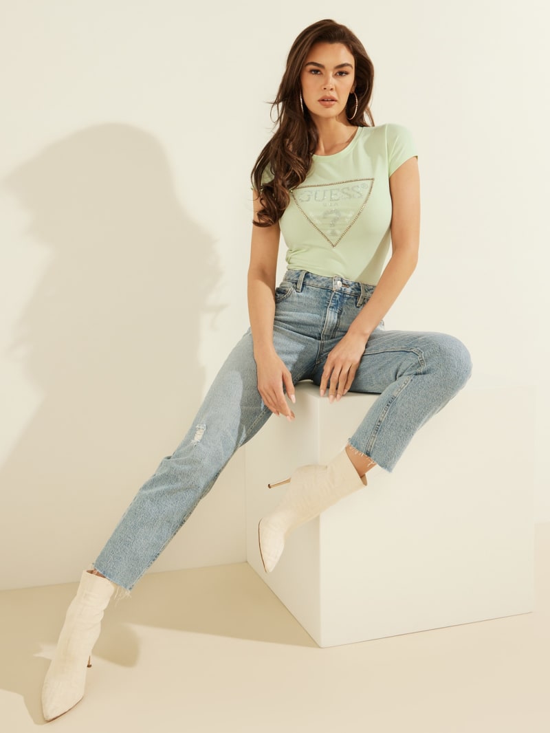 Mint Women's Guess Embellished Logo Tee Tops | 9052378-RB