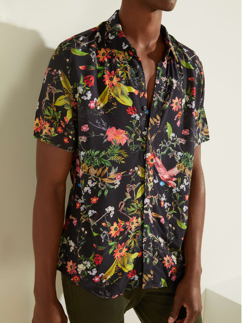 Multicolor Men's Guess Eco Flower Market Shirts | 4629103-VM