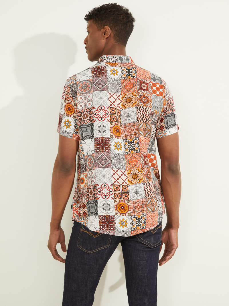 Multicolor Men's Guess Eco Mosaic Rayon Shirts | 9734586-AO