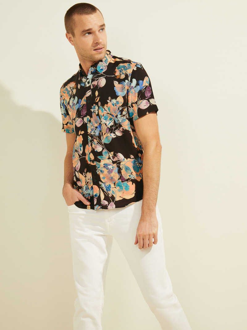 Multicolor Men\'s Guess Eco Rayon Blossoms Shirts | 7082193-IW