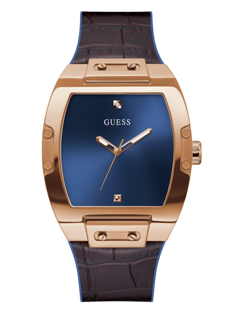 Multicolor Men\'s Guess Rose Gold-Tone and Navy Barrel Analog Watches | 7615203-JS