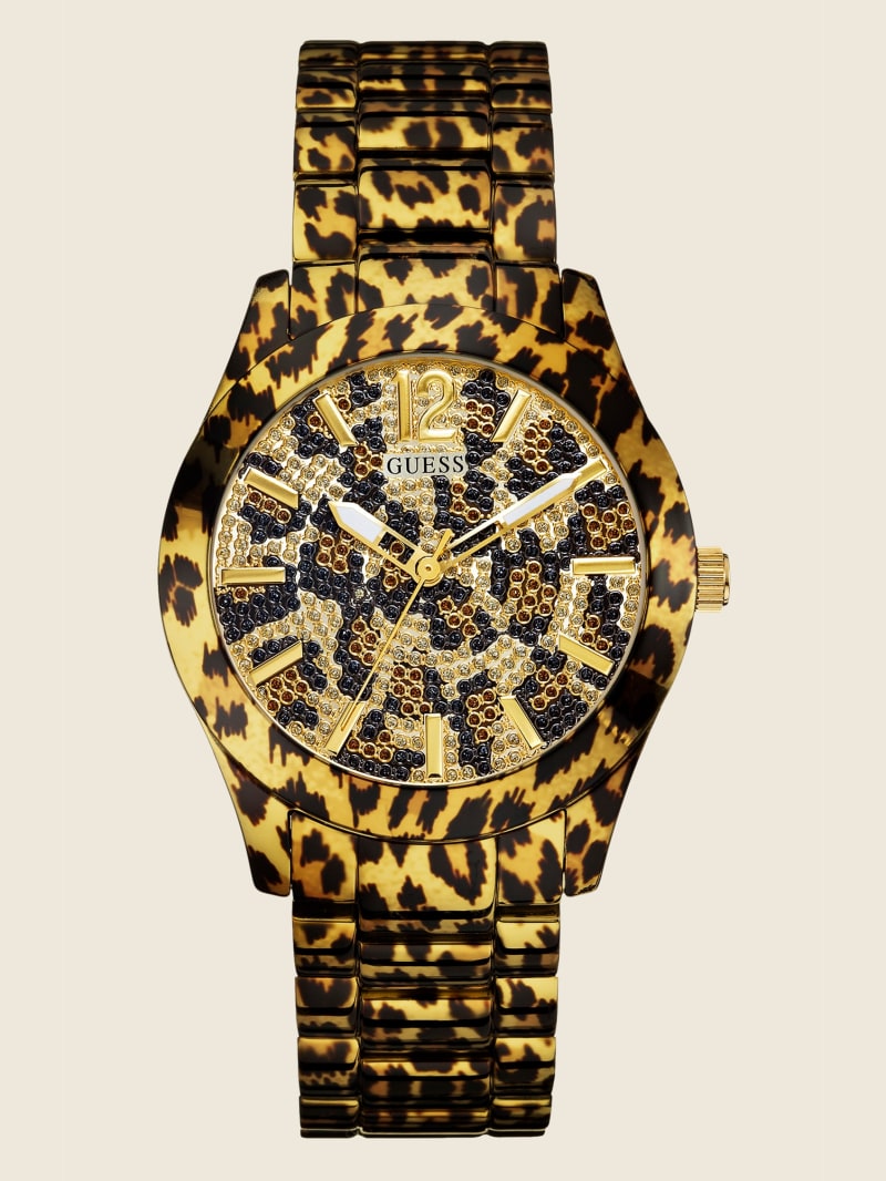 Multicolor Women\'s Guess Animal Print Gold-Tone Watches | 1308647-AP