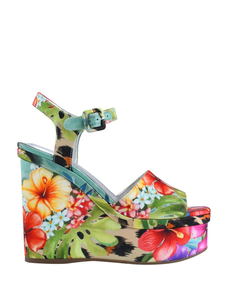 Multicolor Women's Guess Carisa Floral and Leopard Platform Wedges | 8630451-FW