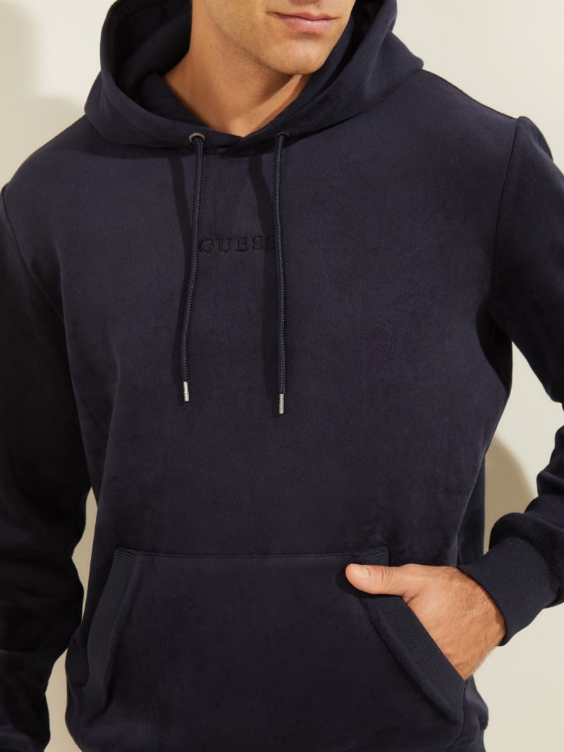 Navy Men's Guess Bonded Velvet Hoodie | 4506791-IV