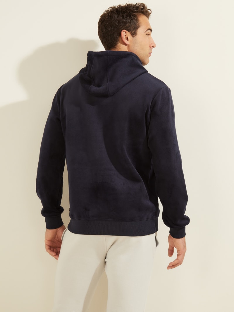 Navy Men's Guess Bonded Velvet Hoodie | 4506791-IV