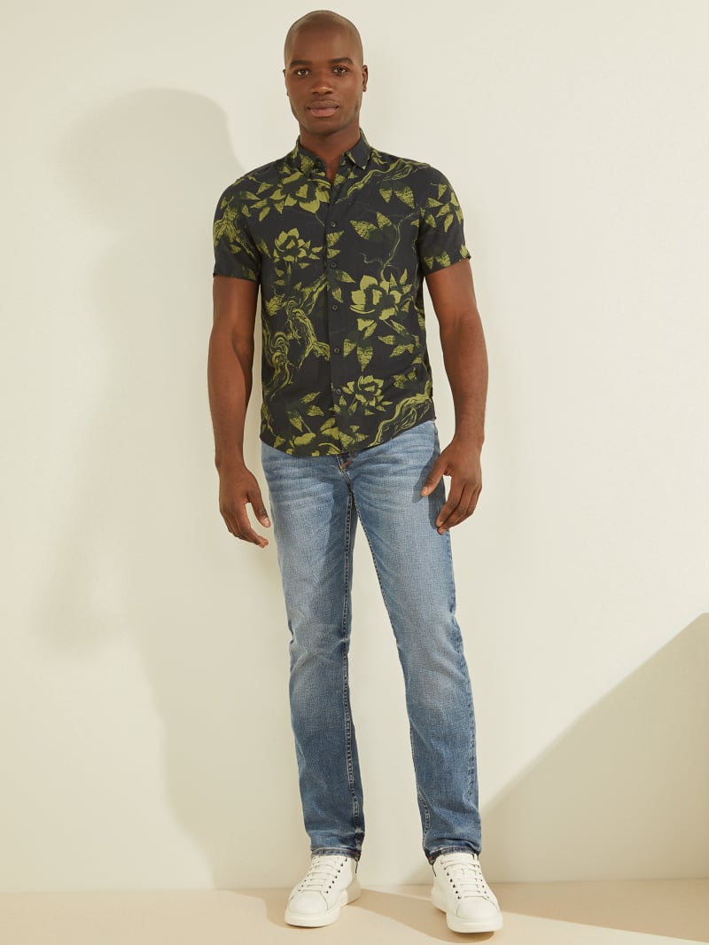 Olive Men's Guess Eco Rayon Forest Shirts | 0239654-WG