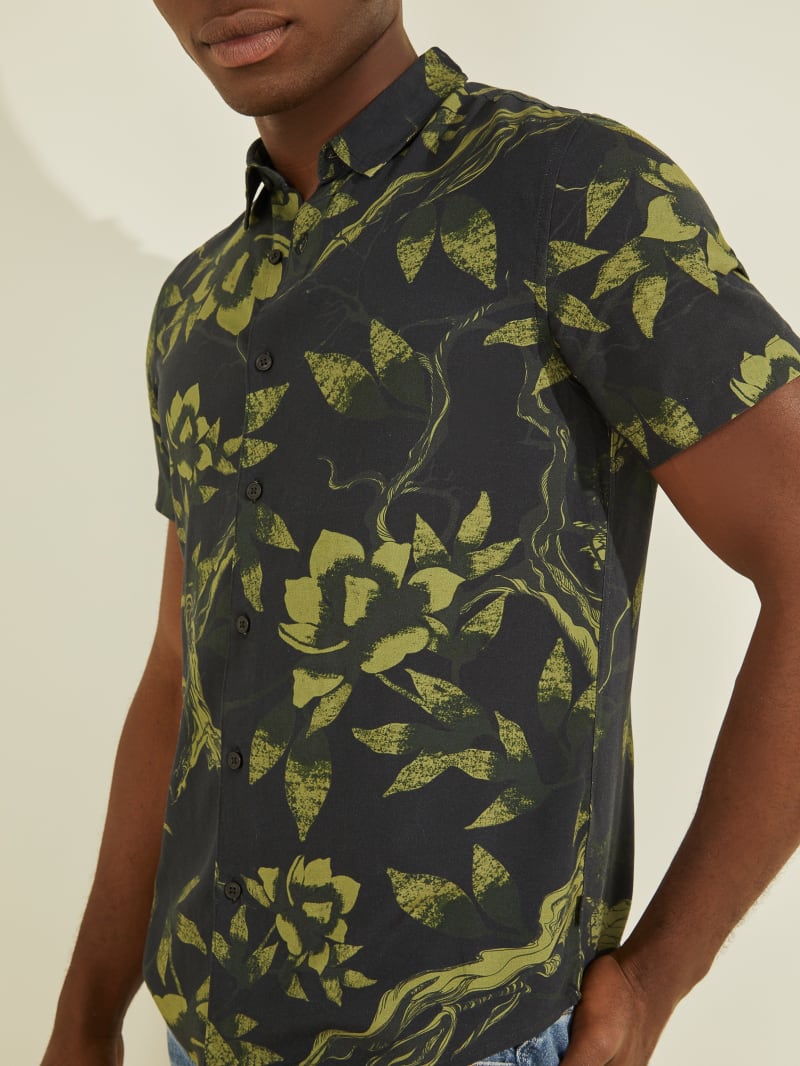 Olive Men's Guess Eco Rayon Forest Shirts | 0239654-WG