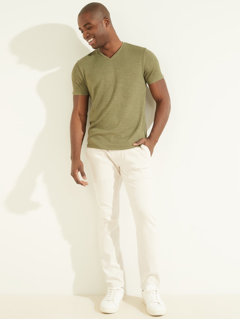 Olive Men's Guess Gauze V-Neck Tee T Shirts | 9082657-SV