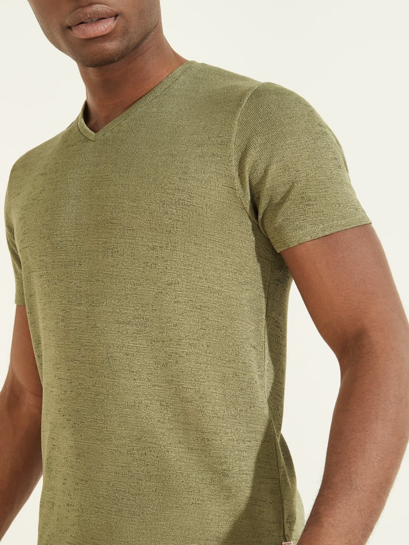 Olive Men's Guess Gauze V-Neck Tee T Shirts | 9082657-SV