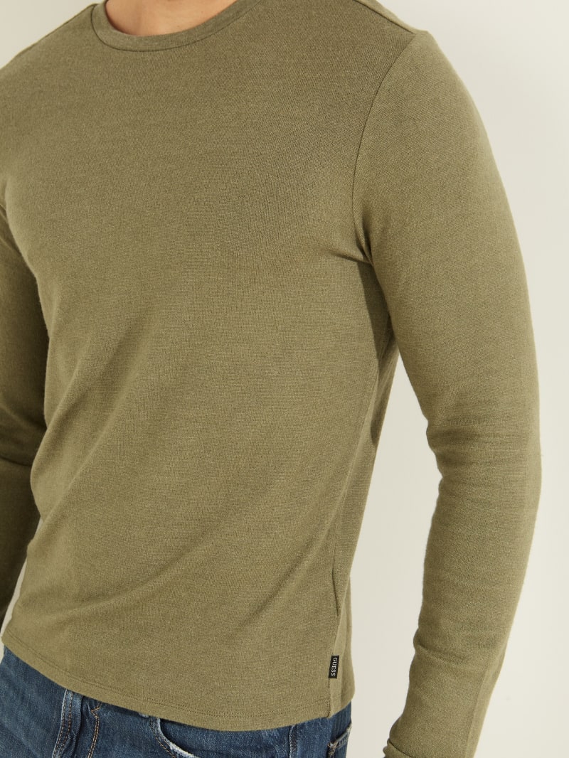 Olive Men's Guess Long-Sleeve Cozy Tee T Shirts | 8953704-WB