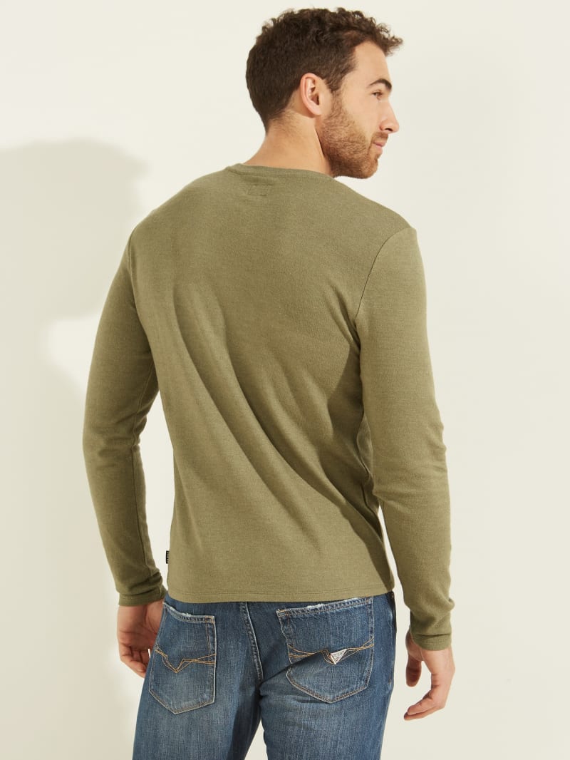 Olive Men's Guess Long-Sleeve Cozy Tee T Shirts | 8953704-WB