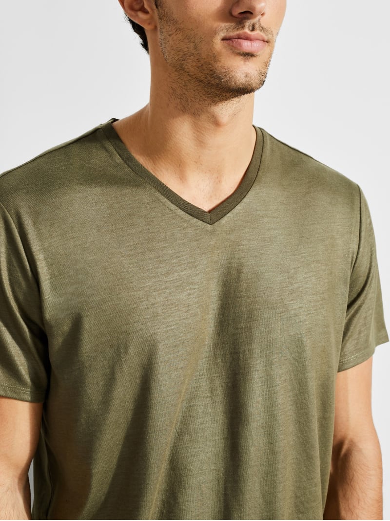 Olive Men's Guess Mason Yoke V-Neck Tee T Shirts | 8391620-XC