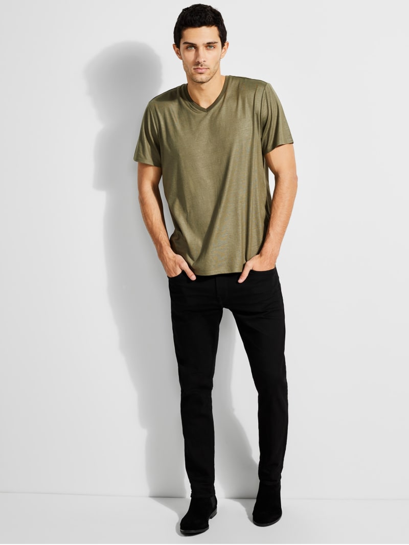 Olive Men's Guess Mason Yoke V-Neck Tee T Shirts | 8391620-XC